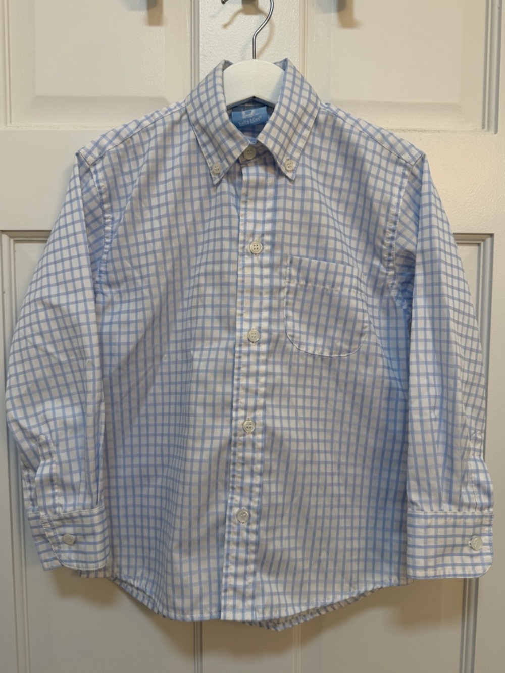 Bella Bliss Boys Light‎ Blue Gingham Check Button Down Long Sleeve Shirt Size 6